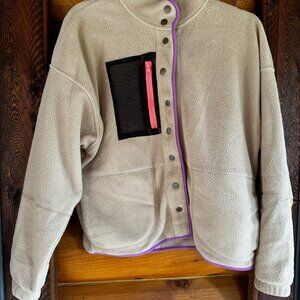 XS Tan Button-Up Fleece with Neon Details